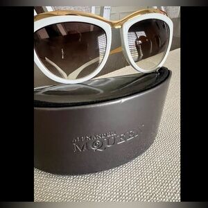 Alexander McQueen White and Gold Cat-Eye Sunglasses